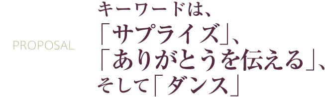 キーワードは、「サプライズ」、「ありがとうを伝える」、そして「ダンス」